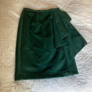 Green Fitted Wool Pencil Skirt with Flounce, Size S